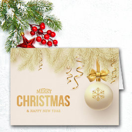 Cartão Feriado da Família de Flocos de Neve Dourado Elega