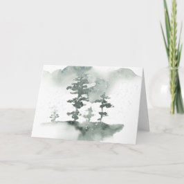 Cartão Feriado de Aquarela dos Pinheiros de inverno