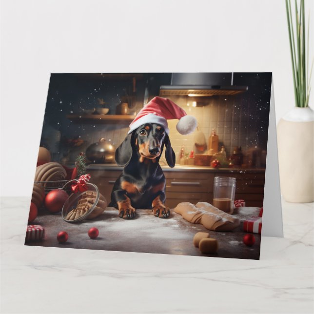 Cartão Feriado de Biscoitos de Natal Dachshund (Frente)