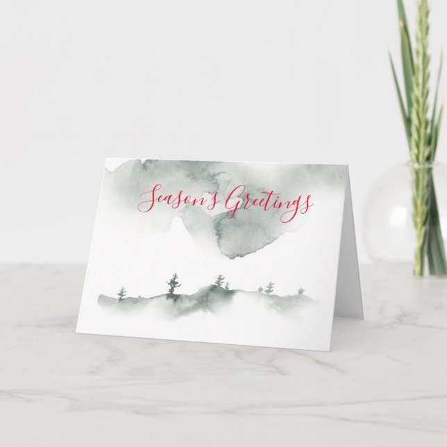 Cartão Feriado de Cena de Aquarela de inverno (Frente)