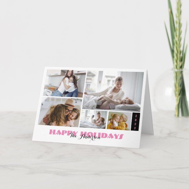 Cartão Feriado de Colagem de Fotografias Personalizado 5 (Frente)
