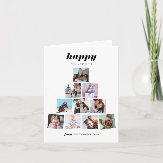 Cartão Feriado de Colagem de Fotos da Árvore de Natal Fam (Frente)