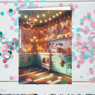 Cartão Feriado de Cottage Kitsch Retro Kitchen Natal