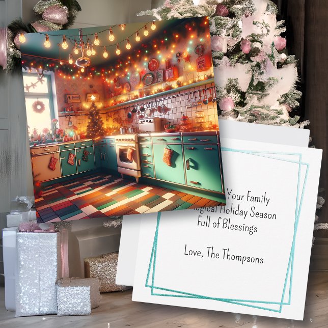 Cartão Feriado de Cottage Kitsch Retro Kitchen Natal (Criador carregado)