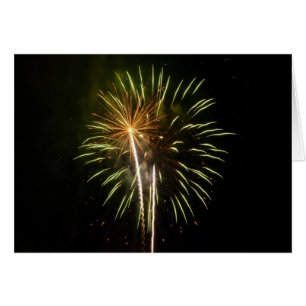Cartão Feriado de Fogos de artifício verde e Dourado