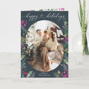 Cartão Feriado de Foto 1 Folhagem Azul e Chic Winter Dobr