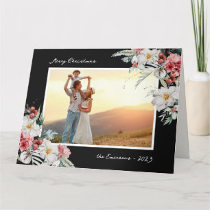 Cartão Feriado de Foto de Natal Preto Elegante