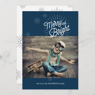 Cartão Feriado de Foto Starburst 1 no Marinho