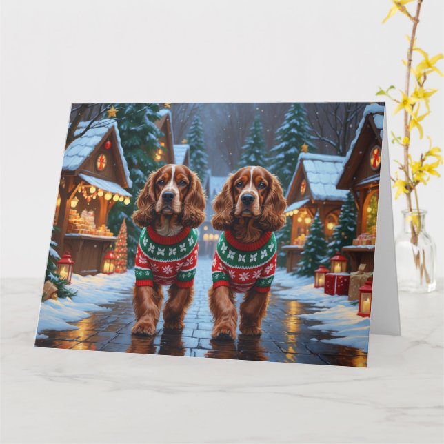 Cartão Feriado de Natal Cachorro de Cocker Spaniel (Flor Amarela)