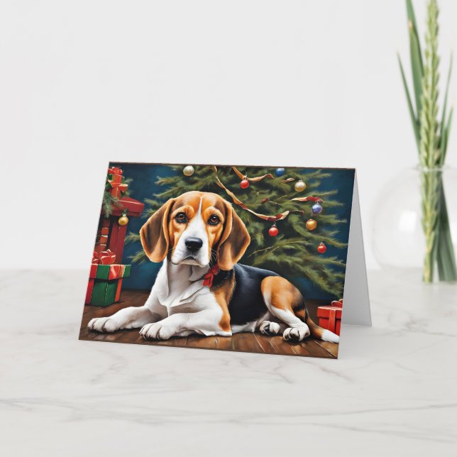 Cartão Feriado de Natal de Beagle (Frente)