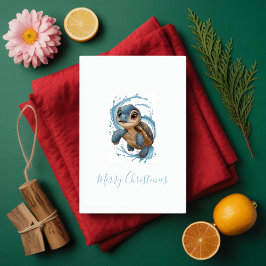 Cartão Feriado de Natal de Tartaruga do Mar Cento