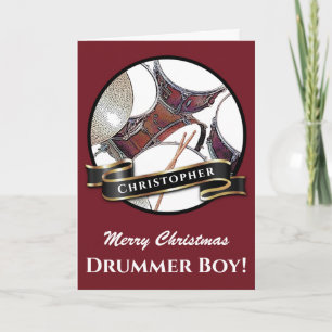 Cartão Feriado de Natal do Drummer Boy do Nome Personaliz