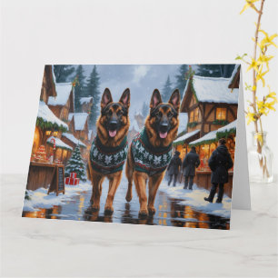 Cartão Feriado de Natal dos Cães german shepherd