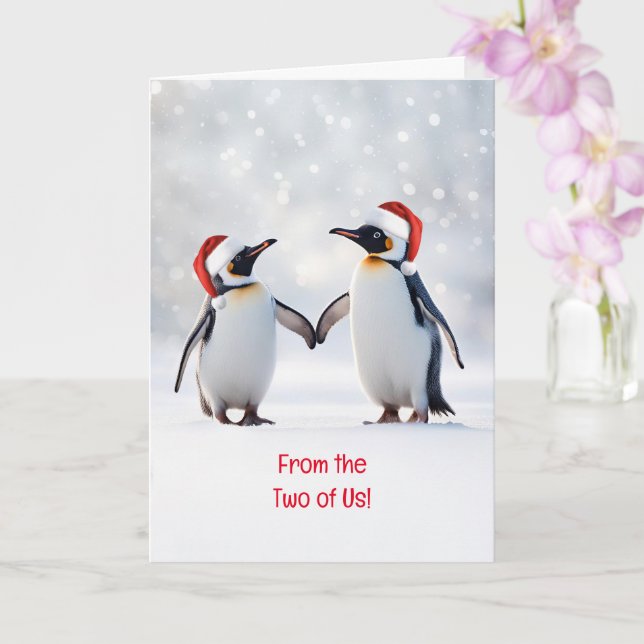 Cartão Feriado de Natal dos Dois Pinguins Cute dos Eua (Orquídea)