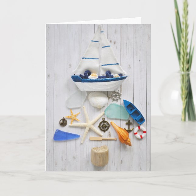 Cartão Feriado de Natal em Náutica (Frente)