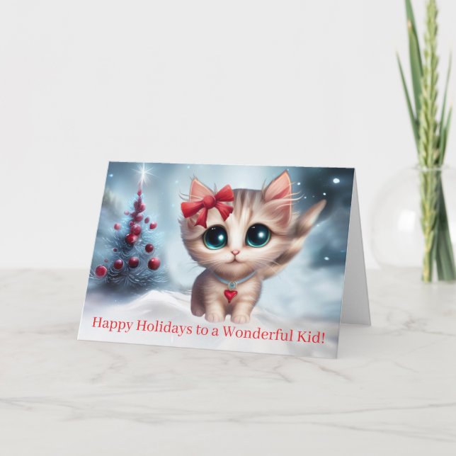 Cartão Feriado de Natal infantil com Kitten Querido (Frente)