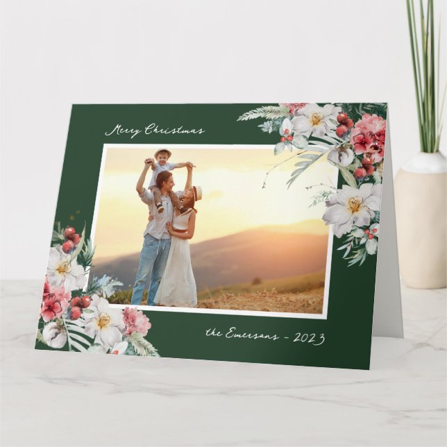 Cartão Feriado de Natal Verde Elegante (Frente)