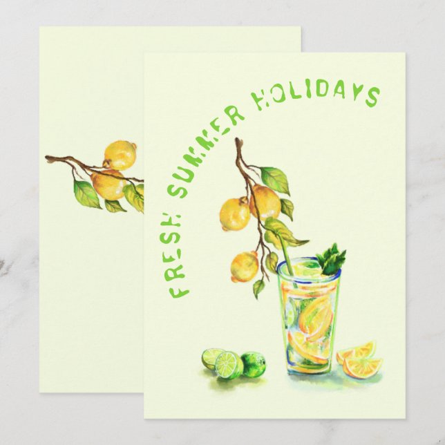 Cartão Feriado de Verão Bebida de Sumo de Limão Fr (Frente/Verso)