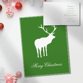 Cartão Feriado Elegante de Reindeer Branco Verde Dobrado