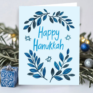 Cartão Feriado Moderno de Aquarela Botânica de Hanukkah F