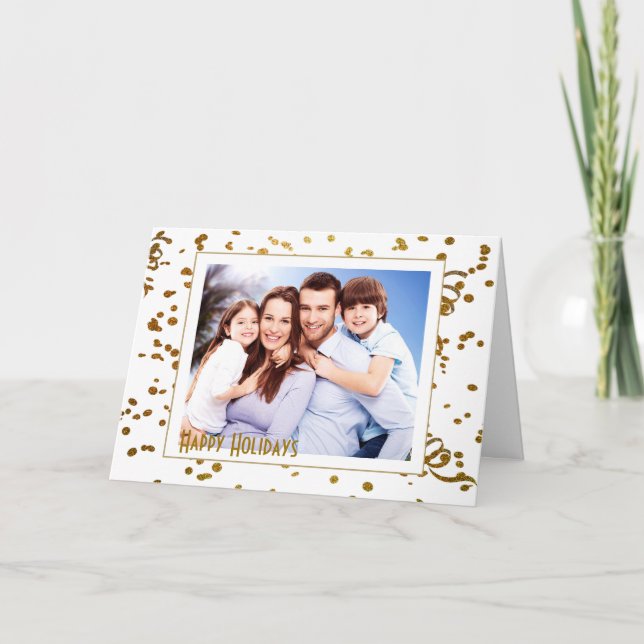 Cartão Feriado Personalizado de Foto Dourado e Branco min (Frente)