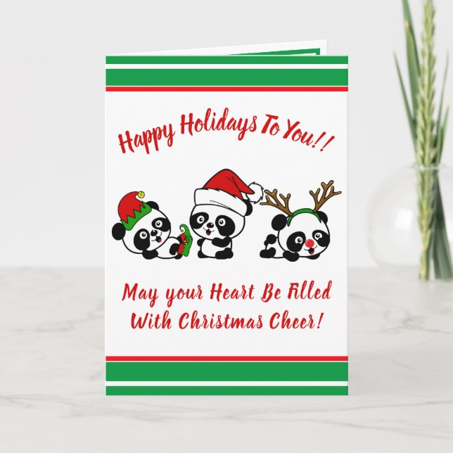 Cartão Feriado Personalizado dos Pandas de Natal (Frente)