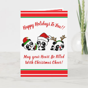 Cartão Feriado Personalizado dos Pandas de Natal