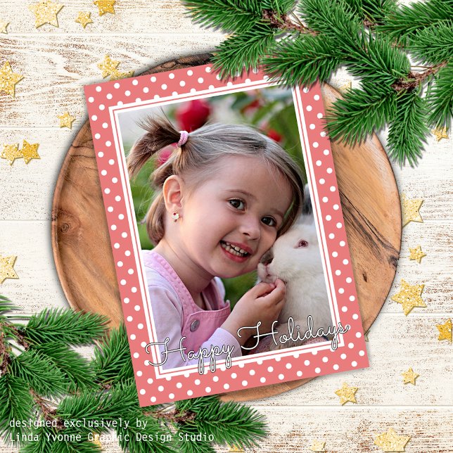 Cartão Feriado Rosa Rosa de Padrão Polkadots Branco Perso (Criador carregado)