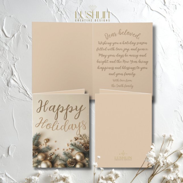 Cartão Feriado Verde Ornado Dourado Desperta Natal (Criador carregado)