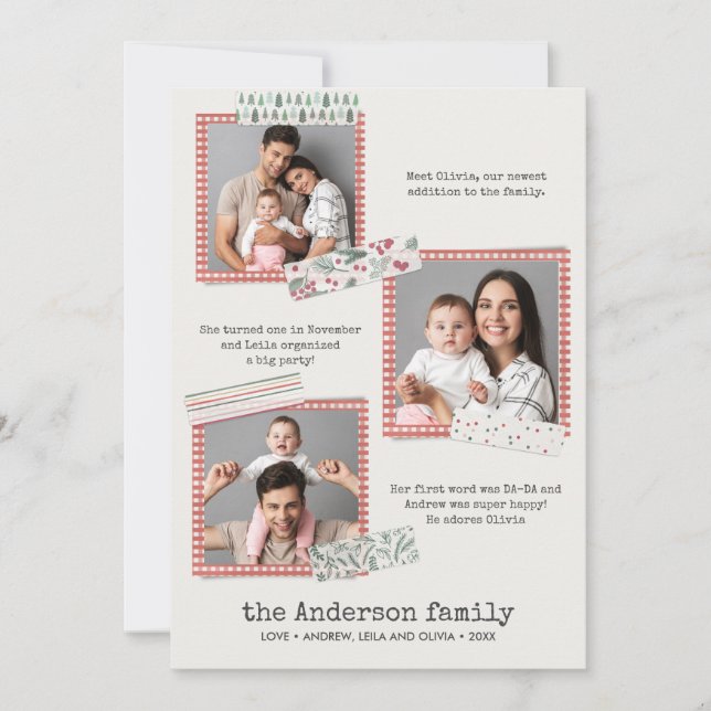 Cartão Feriados de Scrapbooking | Ano de revisão 3 fotogr (Frente)