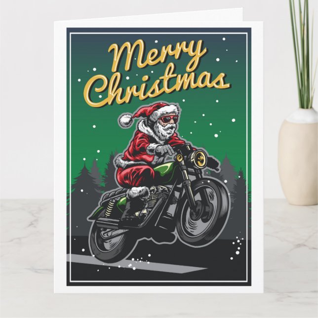 Cartão Feriados do papai noel | da motocicleta do Feliz (Frente)