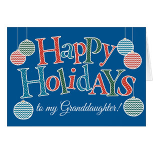 Cartão Feriados felizes divertidos para a neta, Baubles