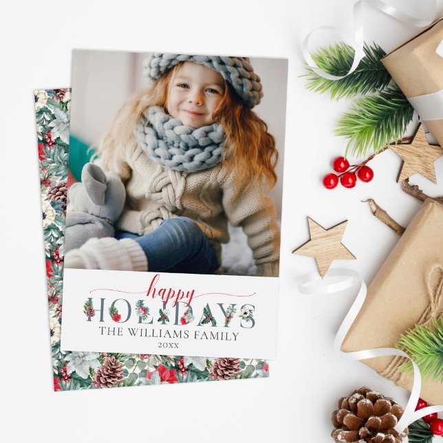 Cartão Feriados Felizes Férias Festivas Saudação Floral (Criador carregado)