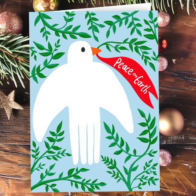 Cartão Férias de Natal da Pássaro da Terra (Peace on Earth Bird Dove Hand-drawn Christmas Xmas Hanukkah Holiday Card
)