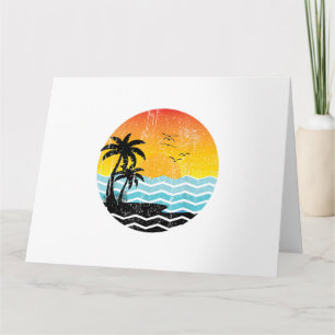 Cartão Férias de Verão Palmeiras Retro Pôr do Sol Tropica