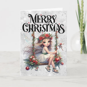 Cartão Férias Fadas de Natal Feliz, Glitter