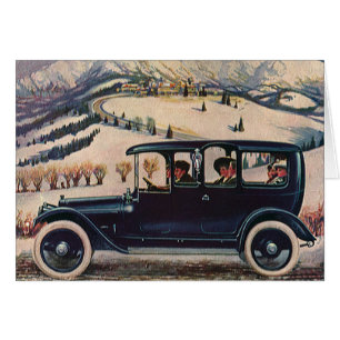 Cartão Férias familiares vintage em carro automóvel antig