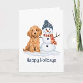 Cartão Férias Felizes Cachorro Goldendoodle Inverno Bonec