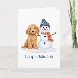 Cartão Férias Felizes Cachorro Goldendoodle Inverno Bonec