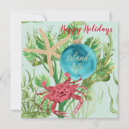 Cartão Férias Felizes Caranguejo Vermelho Praça Costeira 