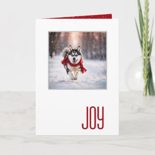 Cartão Férias Felizes Husky Com um Cachecol Vermelho