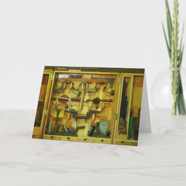 Cartão Ferramentas de trabalho em madeira (Frente)