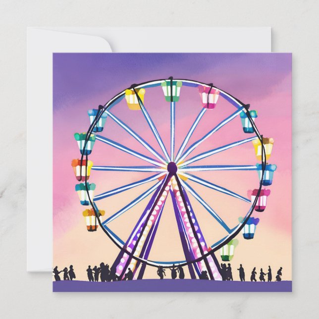 Cartão Ferris Wheel Sunset | Linda Aquarela (Frente)