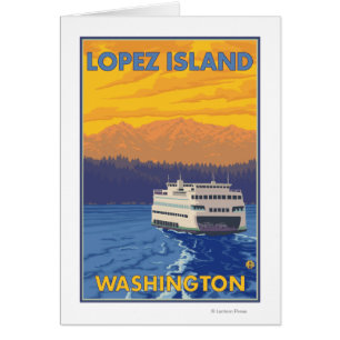 Cartão Ferry and Mountain - Ilha de Lopez, Washington
