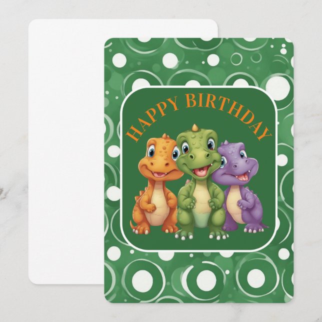 Cartão Festa Adorável do Dinossauro do Bebê (Frente/Verso)