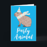 Cartão Festa Animal Capybara Funny Aniversário Saudação<br><div class="desc">Uma carta engraçada com a ilustração de uma capybara vestindo um chapéu e lenço de Festa de aniversário rosa, azul e amarelo pastel, com as palavras "Festa Animal" abaixo. O dentro diz, "Você é a vida da festa e sempre faz todos à sua volta sorrir. Desejando-lhe um aniversário tão maravilhoso...</div>