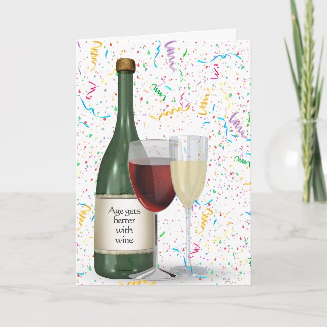 Cartão Festa Confetti Vinho Botão para Aniversário (Frente)
