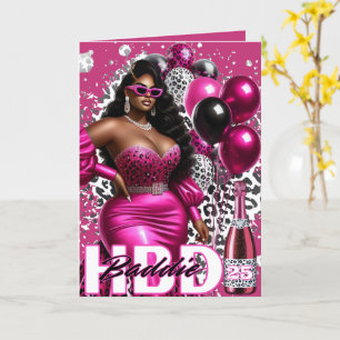 Cartão Festa de Aniversário Bad Girl Mulher Negra Rosa &