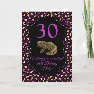 Cartão Festa de Aniversário com Estampa de Leopardo Roxo 