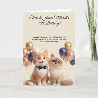 Cartão Festa de Aniversário de Adulto Amante de Gatos de